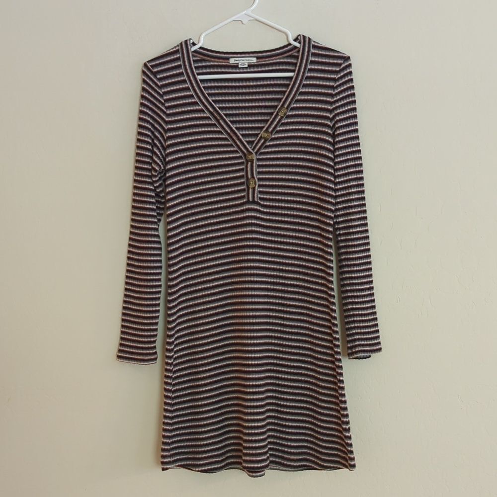 American Eagle Ribbed Striped Long Sleeve Henley Shirt Dress - Size M
